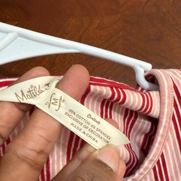 Matilda Jane Striped pink and Red heart to heart Dress pockets puff sleeve sz M - Picture 10 of 11